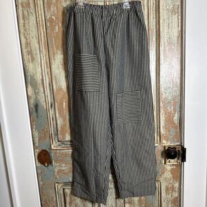 Striped Cotton Linen Pants L With Large Patch Style Pockets
